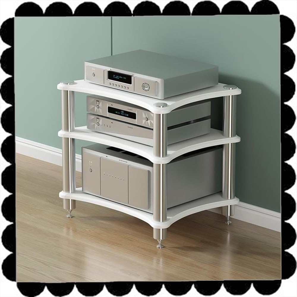 Étagère élégante à 3 niveaux pour tourne-disque avec étagère et armoire stéréo à poser au sol 60 cm de haut pour matériel audio et accessoires