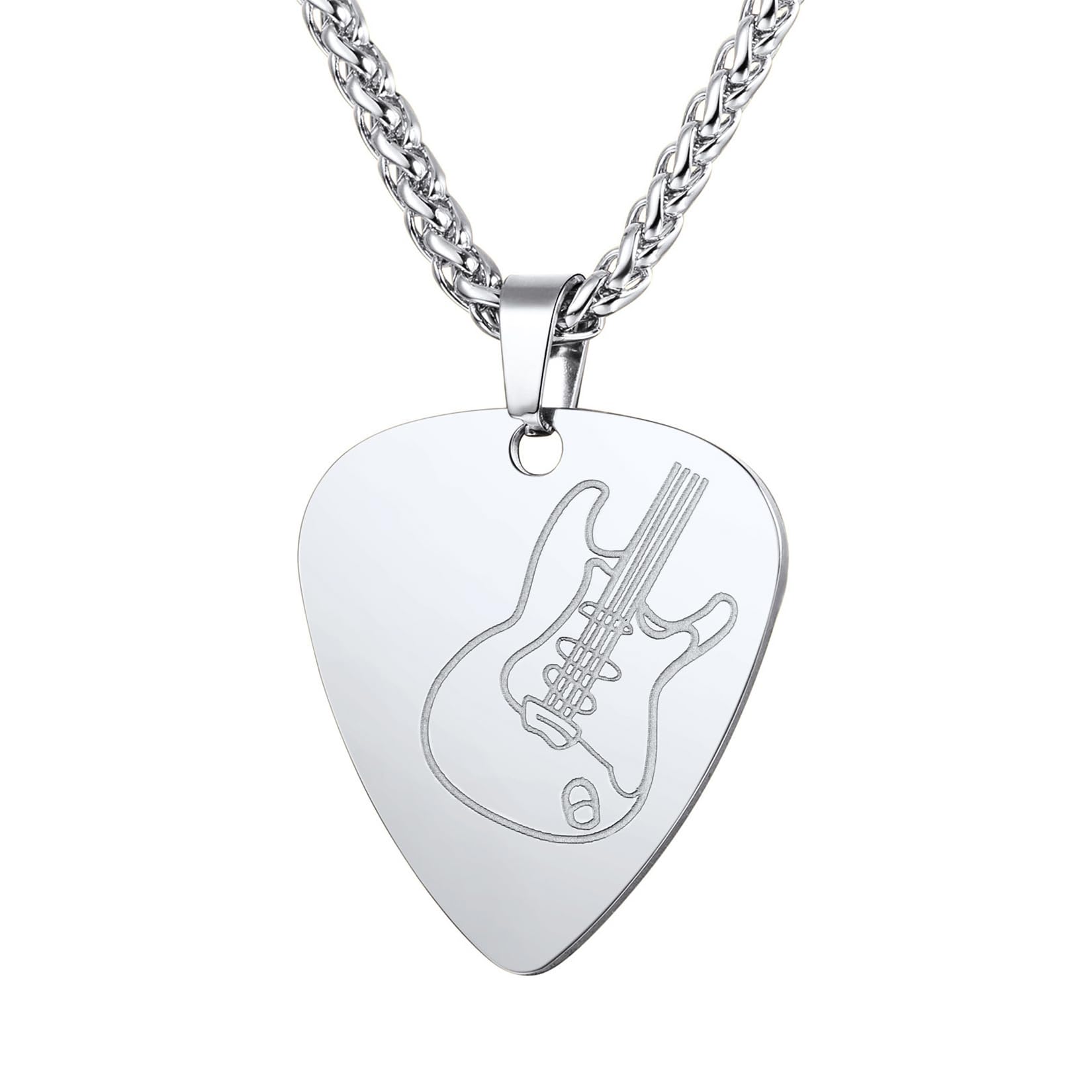 U7Collar Colgante Hombres Guitarra Plectro, 6 Estilos de Música Plectro Collar con Guitarra, Plata/Negro/Oro Hombres Collar de Acero Inoxidable, Collar Rock Guitarristas, Joyería Personalizada