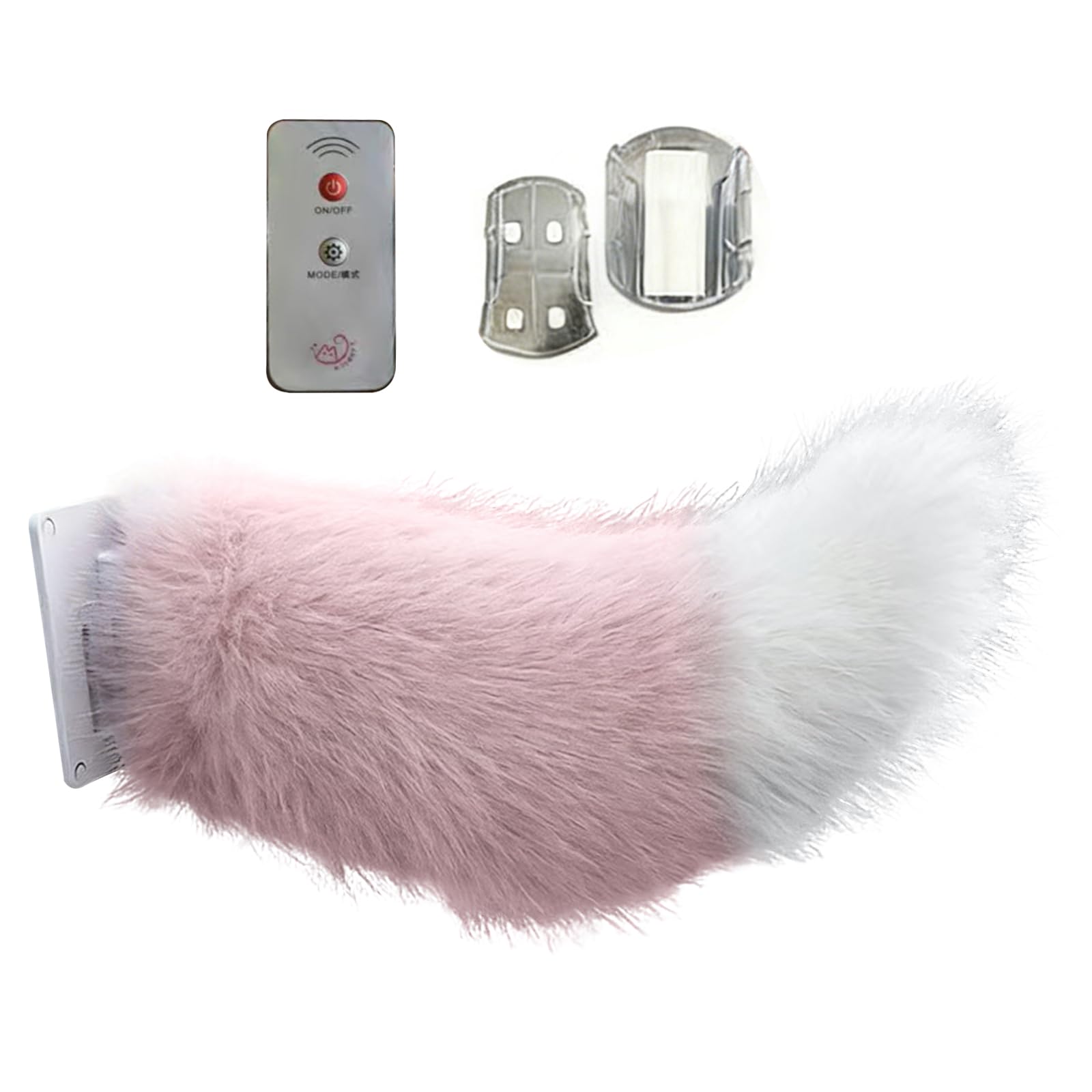 Remote Control Electric Car Tail,Cute Fuzzy Wagging Moving Adorable Cat Tail for Car,USB Rechargeable,Fluffy Wagging Action,Universal Fit for Auto Trunk Decoration Cosplay Accessory-Pink White