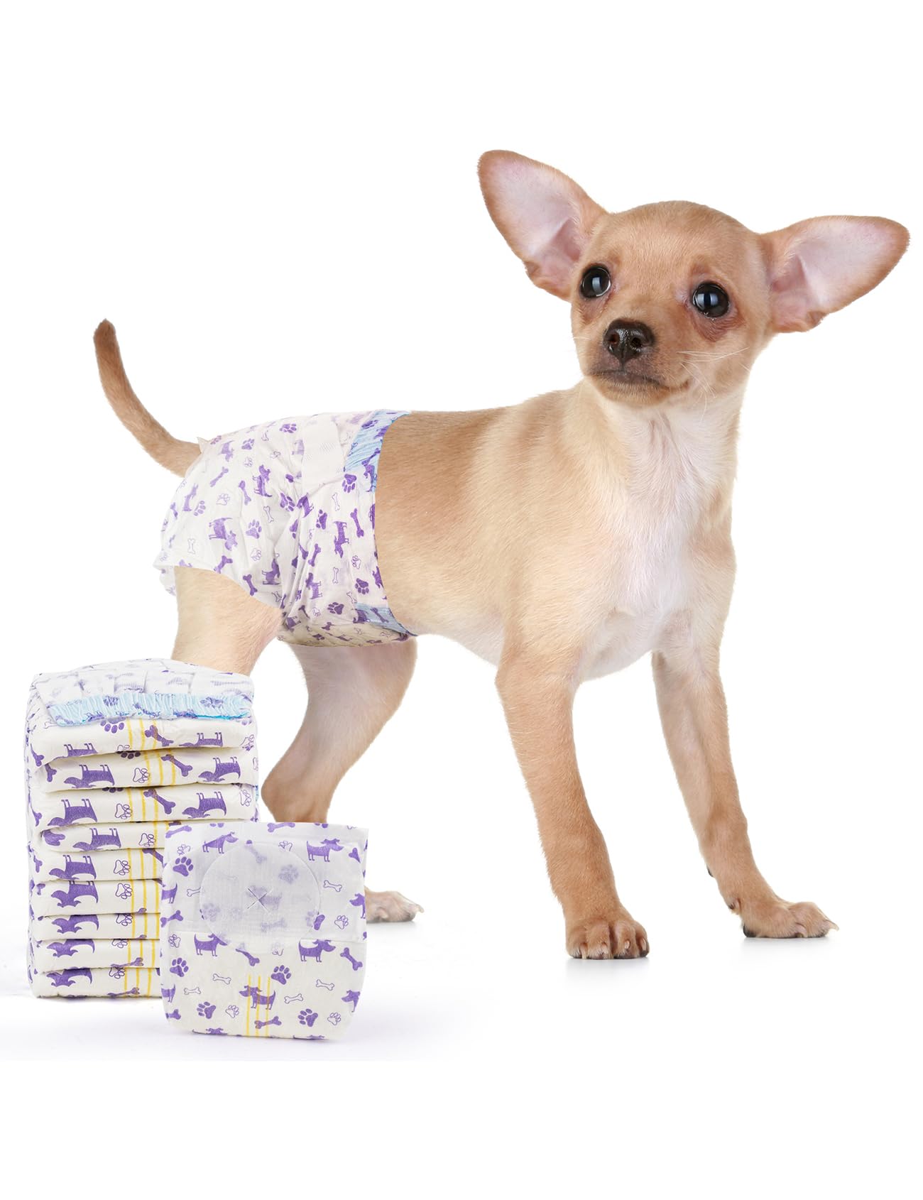 MICOOYO Pañales desechables para perras, pañales para perras, pañales súper absorbentes para mascotas, pañales de espuma para perros hembras para calor, pañales cómodos para cachorros (S, 50 unidades)