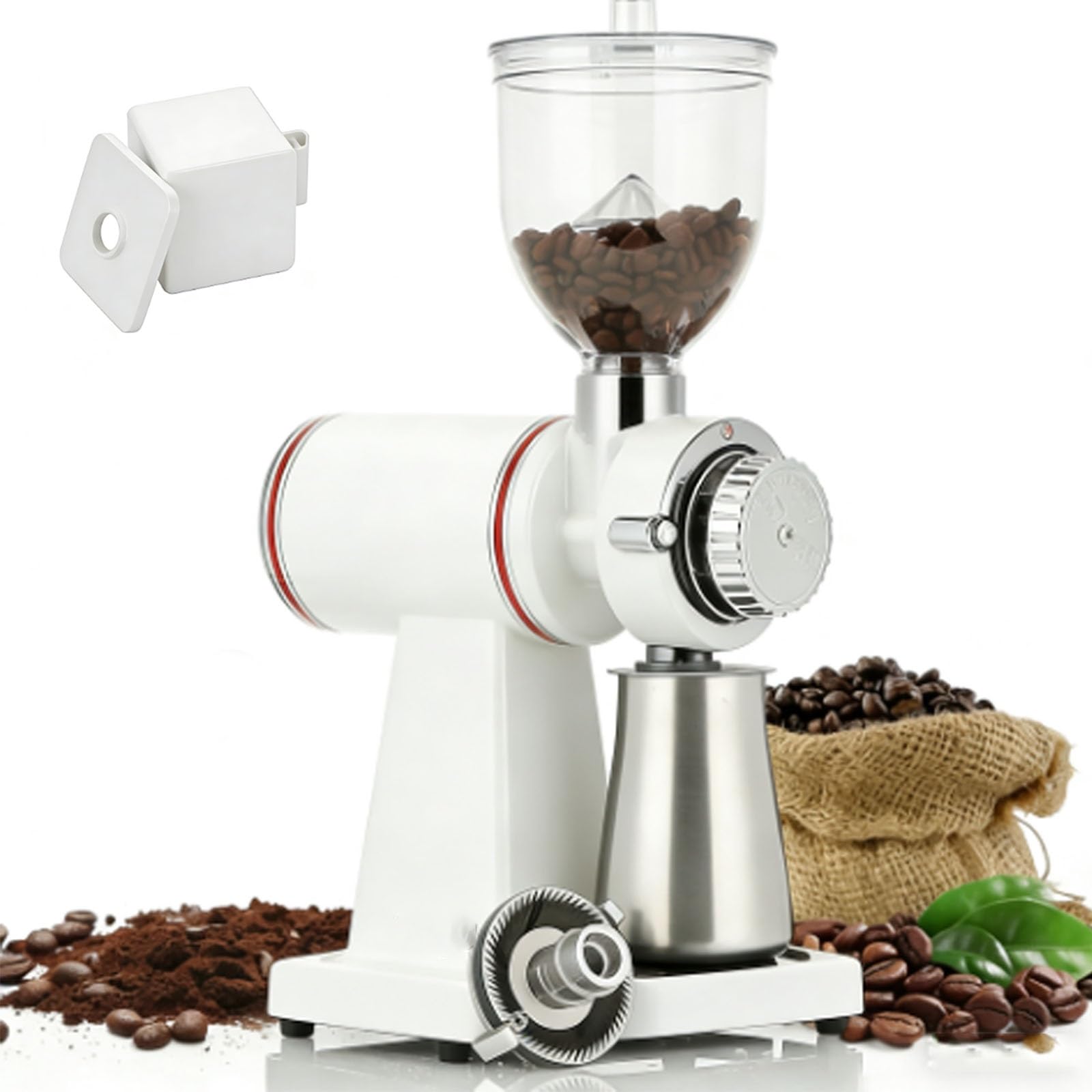 Elektryczny młynek żarnowy do kawy z 8 ustawieniami mielenia, do espresso, kawy przelewowej, kawy French Press i kawy perkolatorowej