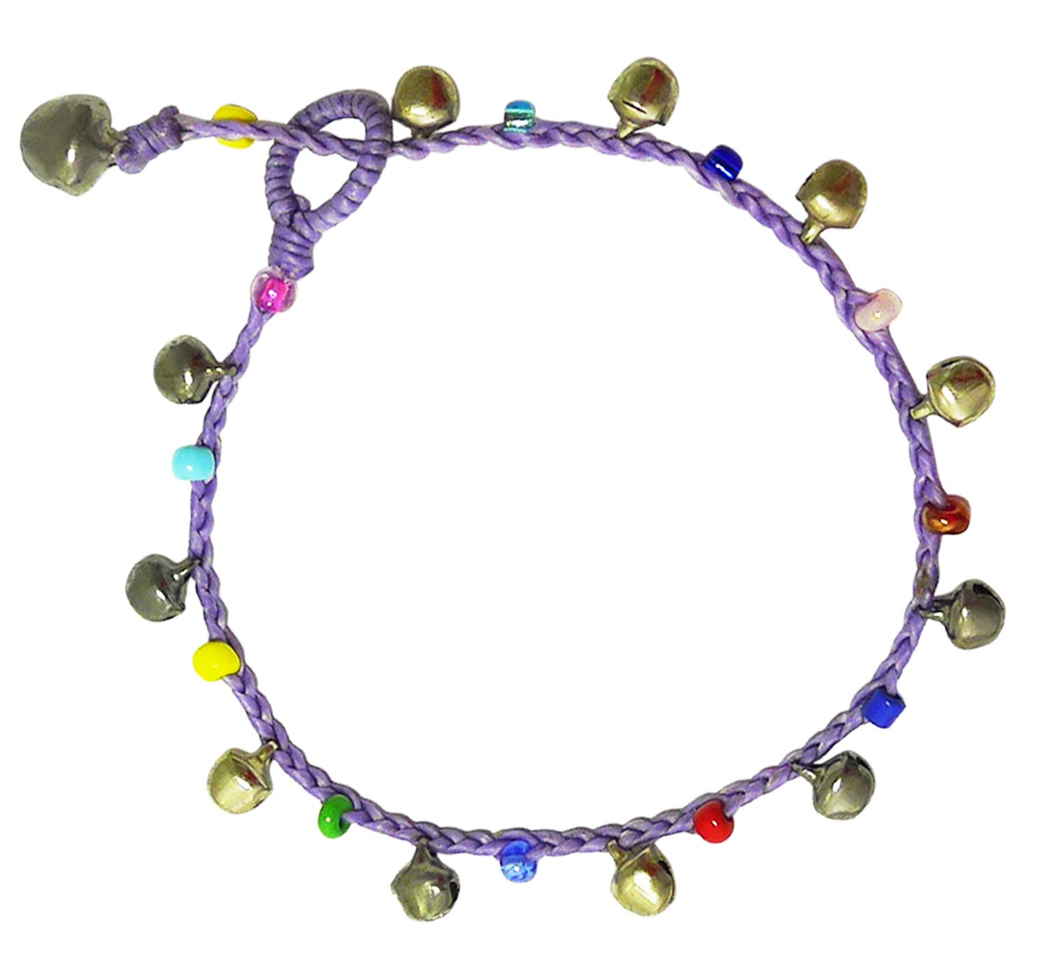 Bijoux de JaHandmade Varicolored Glass Bead Bells Purple Cord Anklet Bracelet 10 Inches (AkSP08)