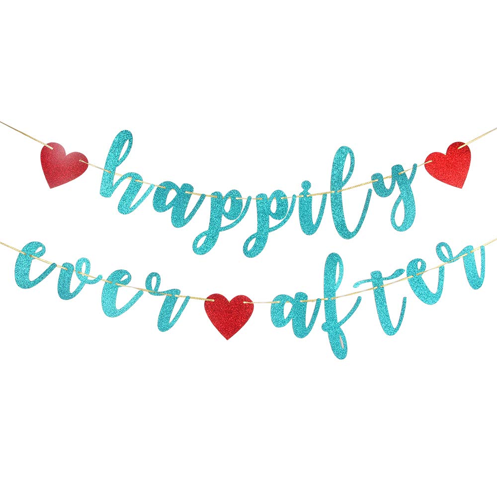 Happily Ever After Banner for Bridal Shower,Engaged,Wedding Anniversary Party Decorations(Blue Glitter)