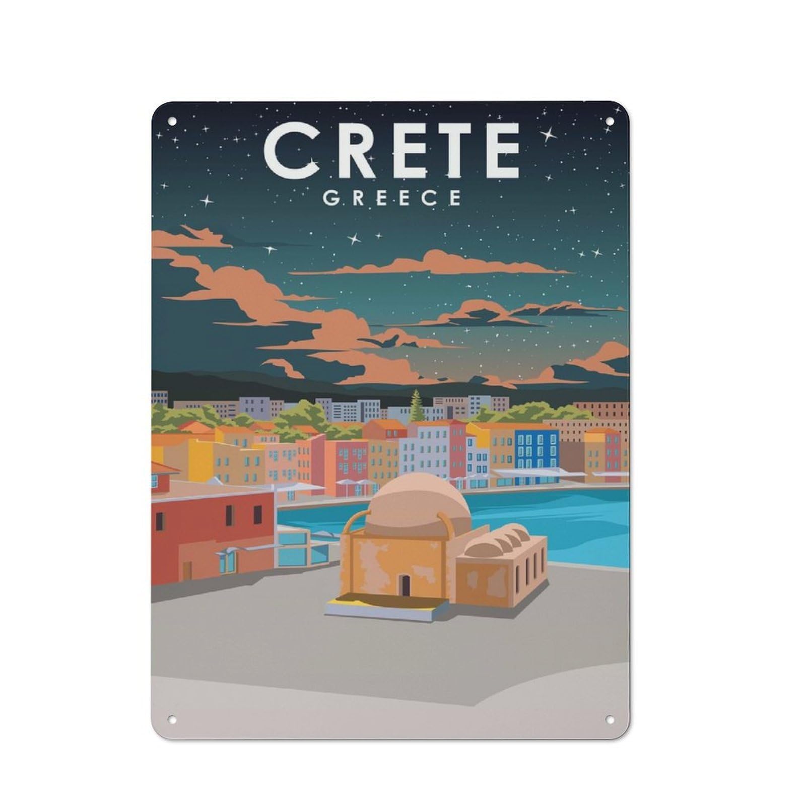 Junmoney Style-14 Crete Greece Travel Art Decorative Metal Plaque 40X30cm, Loft Style Urban Room Decor For Flat, Bar, Studio Or Gallery Wall