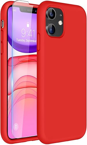 Miracase Funda diseñada para iPhone 13, con protector de pantalla de vidrio templado, forro de microfibra suave antiarañazos, funda de goma de