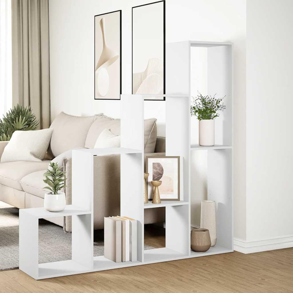 Libreria a 4 ripiani, divisorio, bianco, 143,5 x 29 x 143,5 cm, in legno con molto spazio per libri e decorazioni, utilizzabile come divisorio, facile da pulire