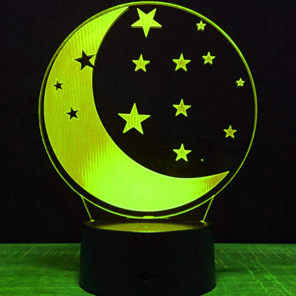 Lampa nastrojowa 3D, księżyc, gwiazda, 7 kolorów, przełącznik dotykowy, lampa LED, USB, prezent do domu, na imprezy i urodziny