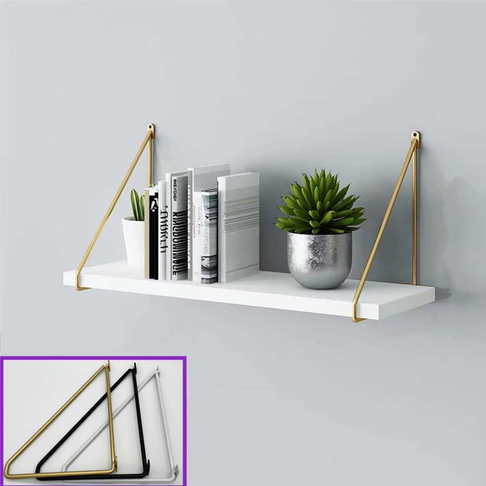 2 Soportes para Estantes Fijos Triangulares,Soportes de Estantes de Hierro Forjado Montados En La Pared,Soporte de Esquina Decorativos,Accesorios Incluidos,Carga de 150lb (40cm/15.75in,White)