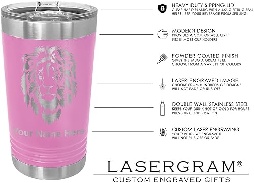 Miniatura 10 de LaserGram Vaso de pinta aislado al vacío de 16 onzas, motocicleta, grabado personalizado incluido (negro)