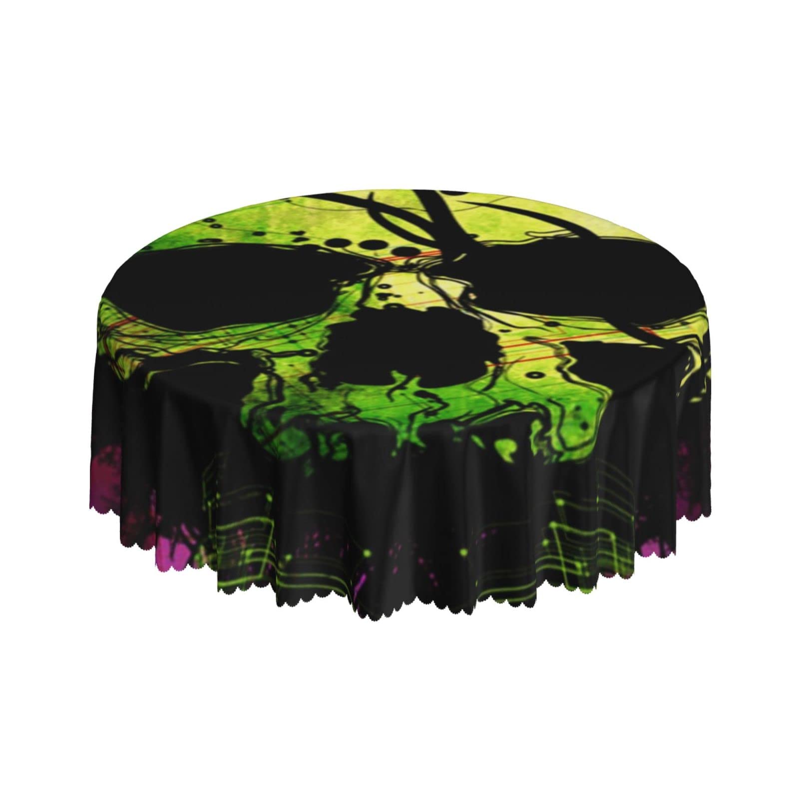 Lsjuee Dark Skull Abstract Crow Black Round Tablecloth 60 Inch Printed Washable Tablecloth for Dining Party Holiday Fall Home Decorative