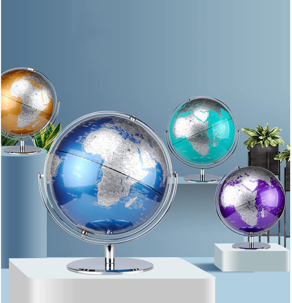 POCHY Mappamondi Globo HD con globi con Base in Metallo Globo Mondiale di Facile Lettura per aule Scolastiche Apprendimento di globi geografici Ornamenti Fine e Chiaro