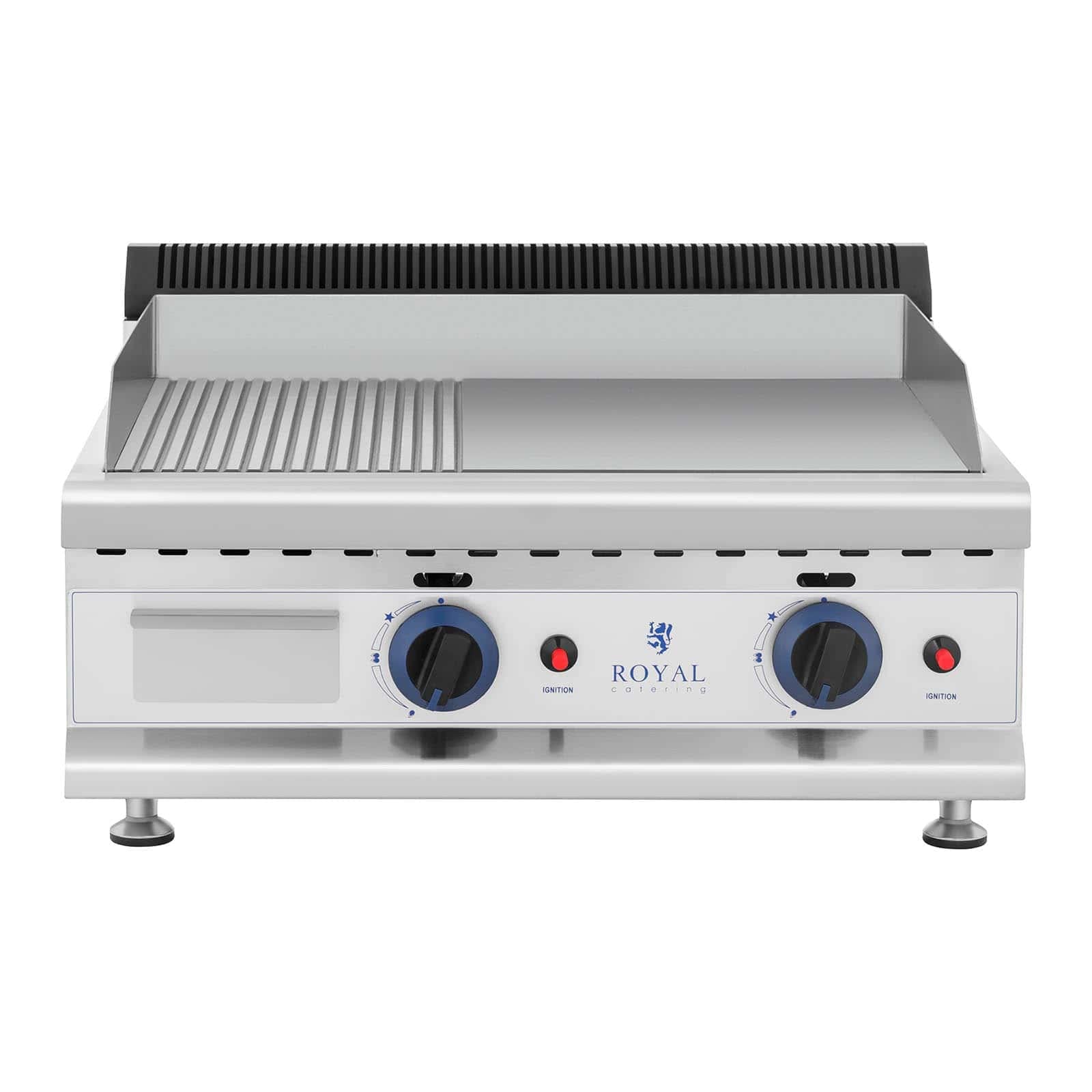 Royal Catering Fry Top de Gas Doble para Cocina Parrilla Profesional RC-GGHR600 (60 x 40 cm, Lisa/ondulada, 2 x 3.100 W, Gas natural)