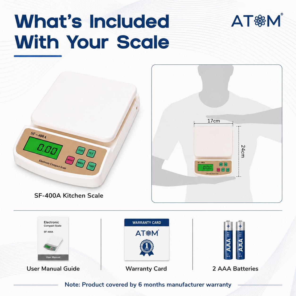 ATOM Digital Kitchen Scale - 10kg, 5g Accuracy -6