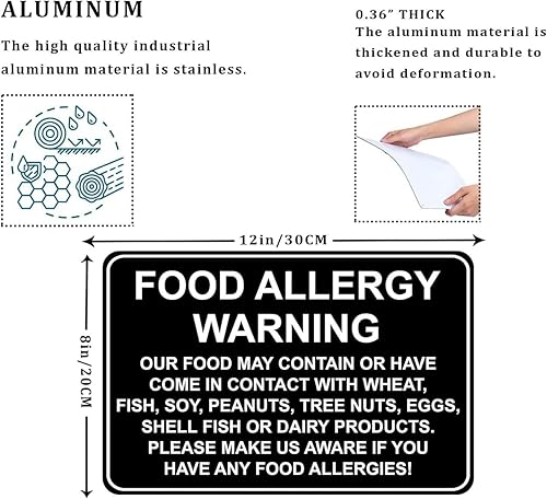 Miniatura 2 de CCPARTON Letrero de seguridad de advertencia de alergias alimentarias de metal - Letrero de precaución de aluminio para tráfico, calle y carretera