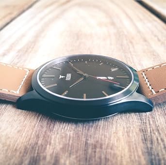 Compeve Fuzuka Black Gun Metal Tan Leather Strap Dress Watch Japan Movement