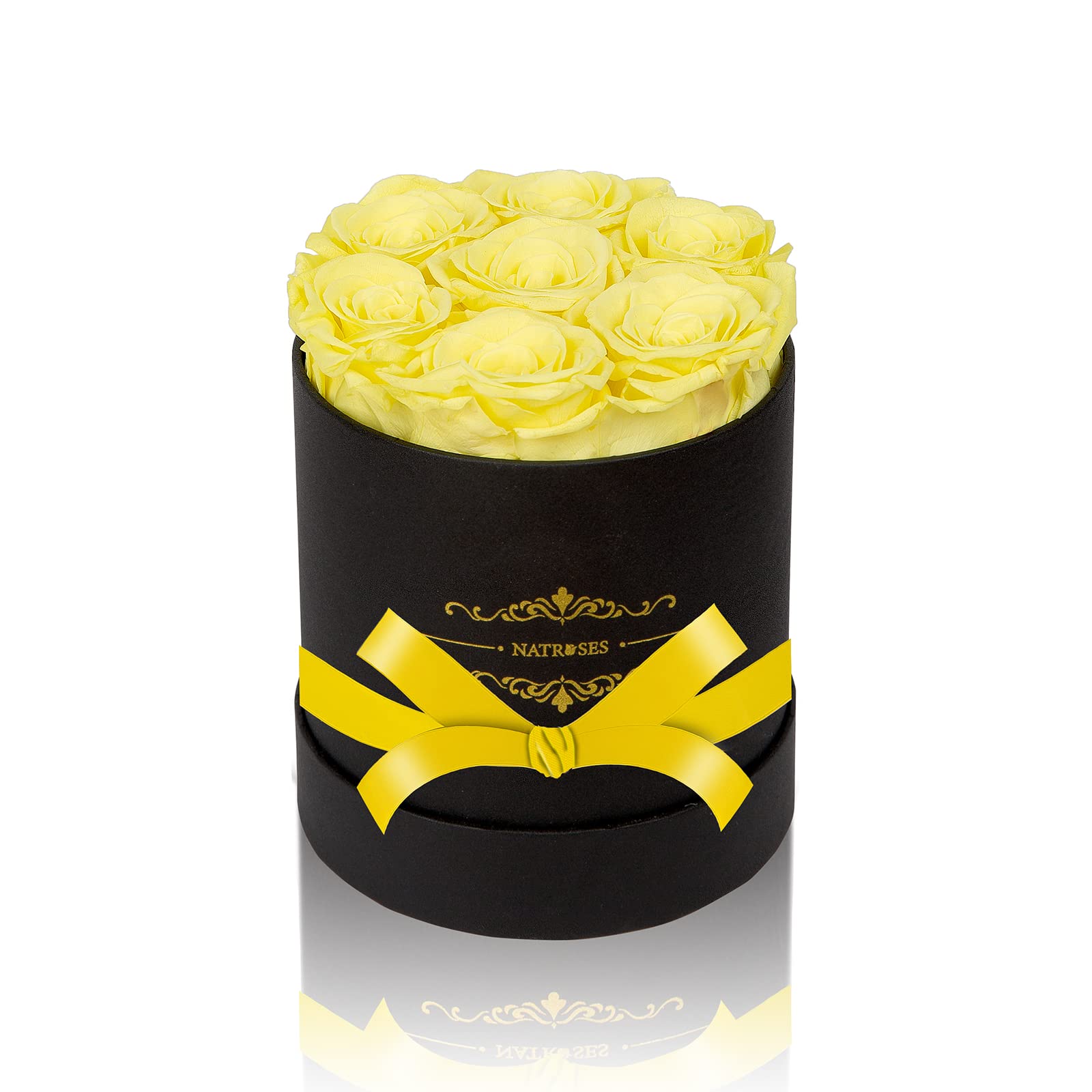 NATROSES 7 Piece Preserved Roses in a Box, Preserved Flowers for Birthday, Flower Gifts for Mothers Day (Yellow)
