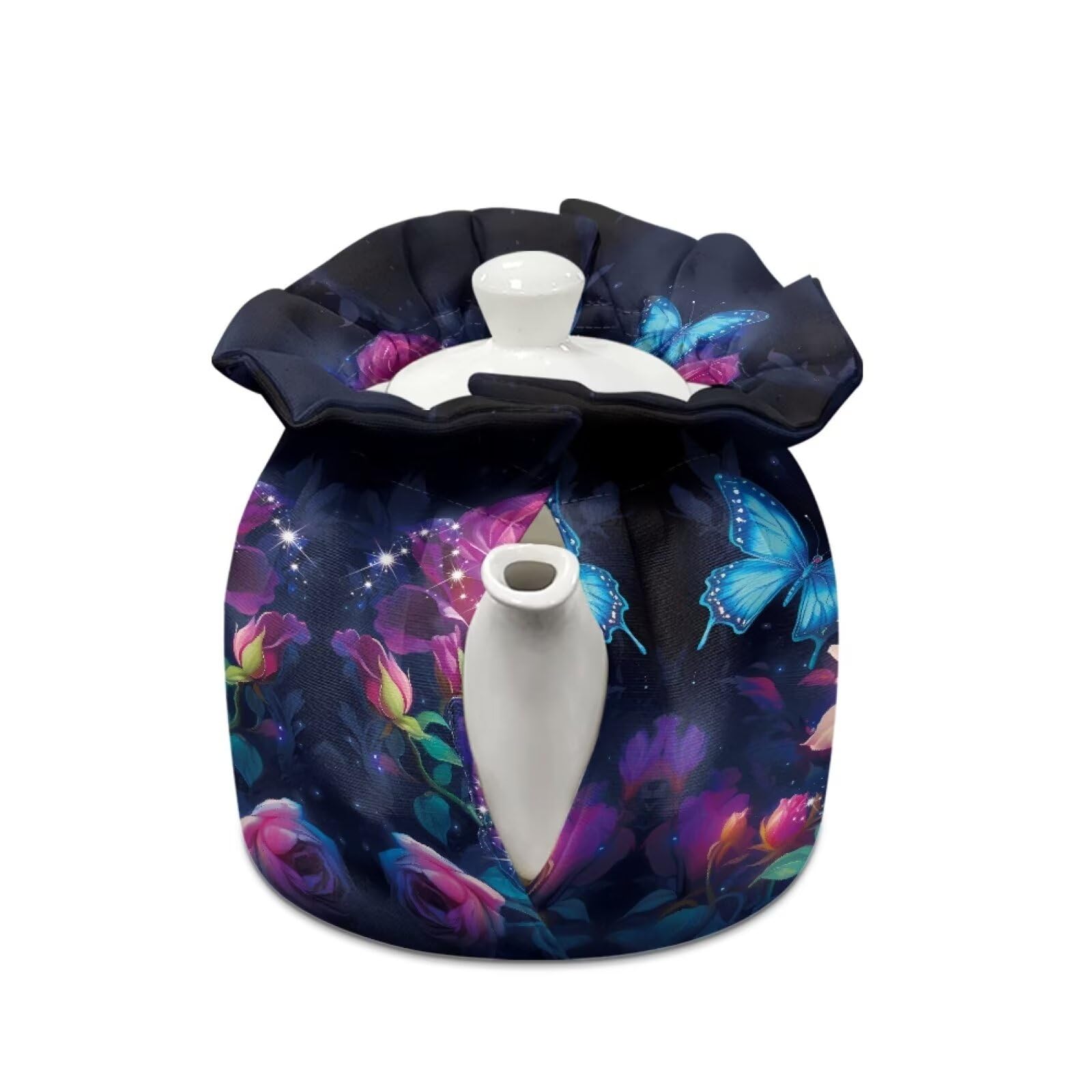 Oamsistay Rose Butterfly Teapot Cover Keep Warm Teapot Cover Insulated Kettle Cover for Home Kitchen Decor Durable Tea Cozies for Hotel Restaurant Tea Party