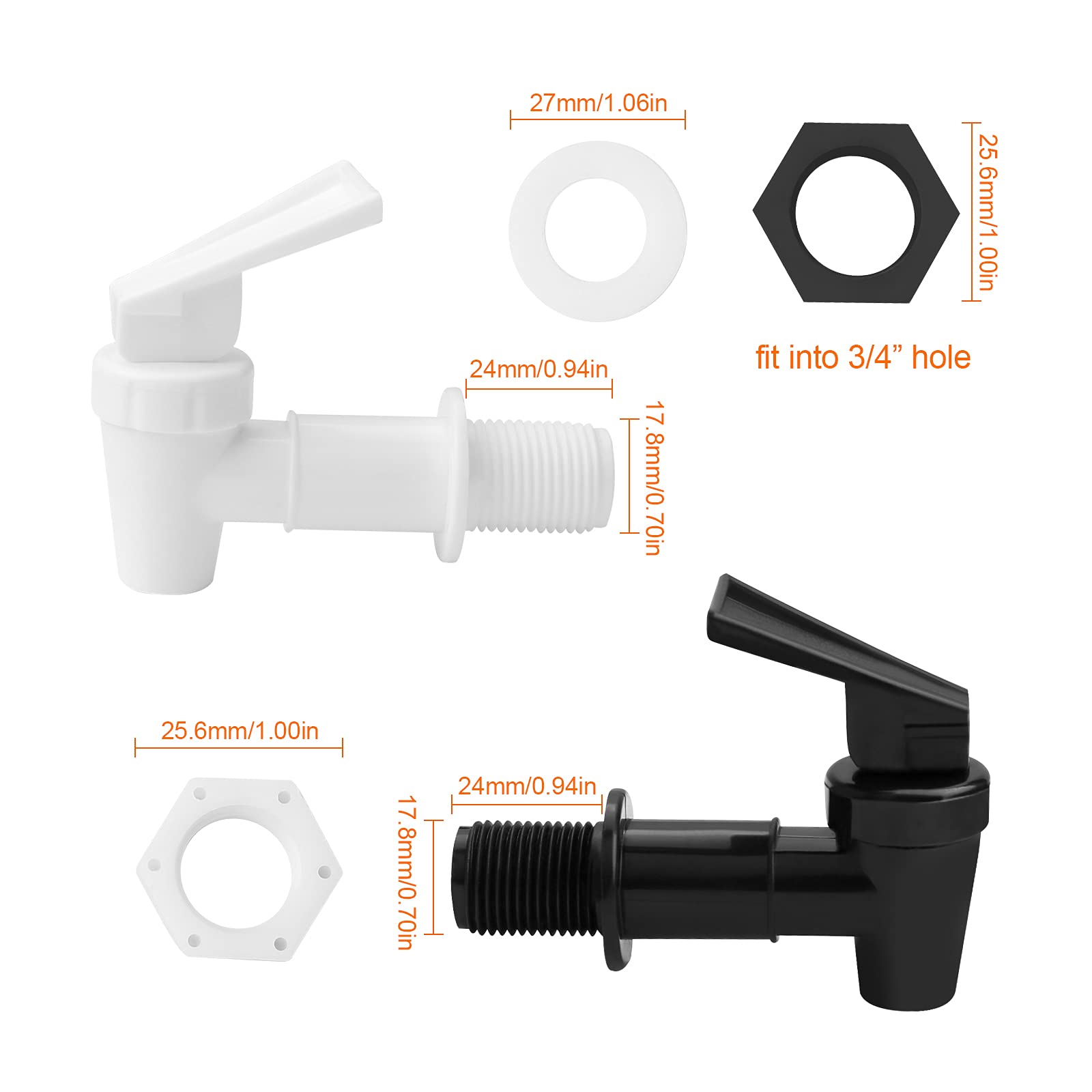 Set di 4 dispenser per bevande in plastica, per fusti di birra, bicchieri, caffè, succhi, fontana, in bianco e nero