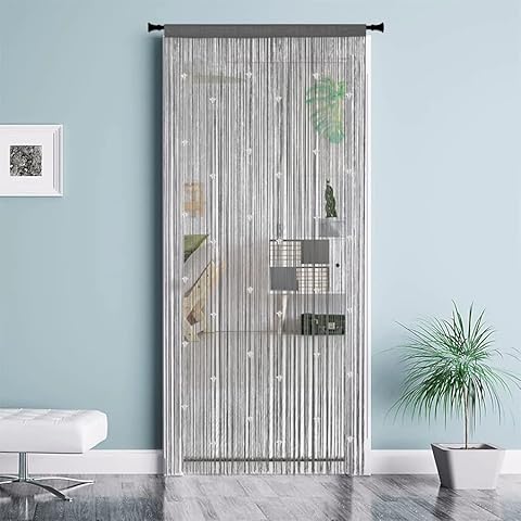 Beaded Curtain Door String Curtains for Doorway Tassels Beads Divider Window Wall Closet Bedroom Privacy Decor Hanging Fringe Hippie Room (Grey 100x200cm) Cover