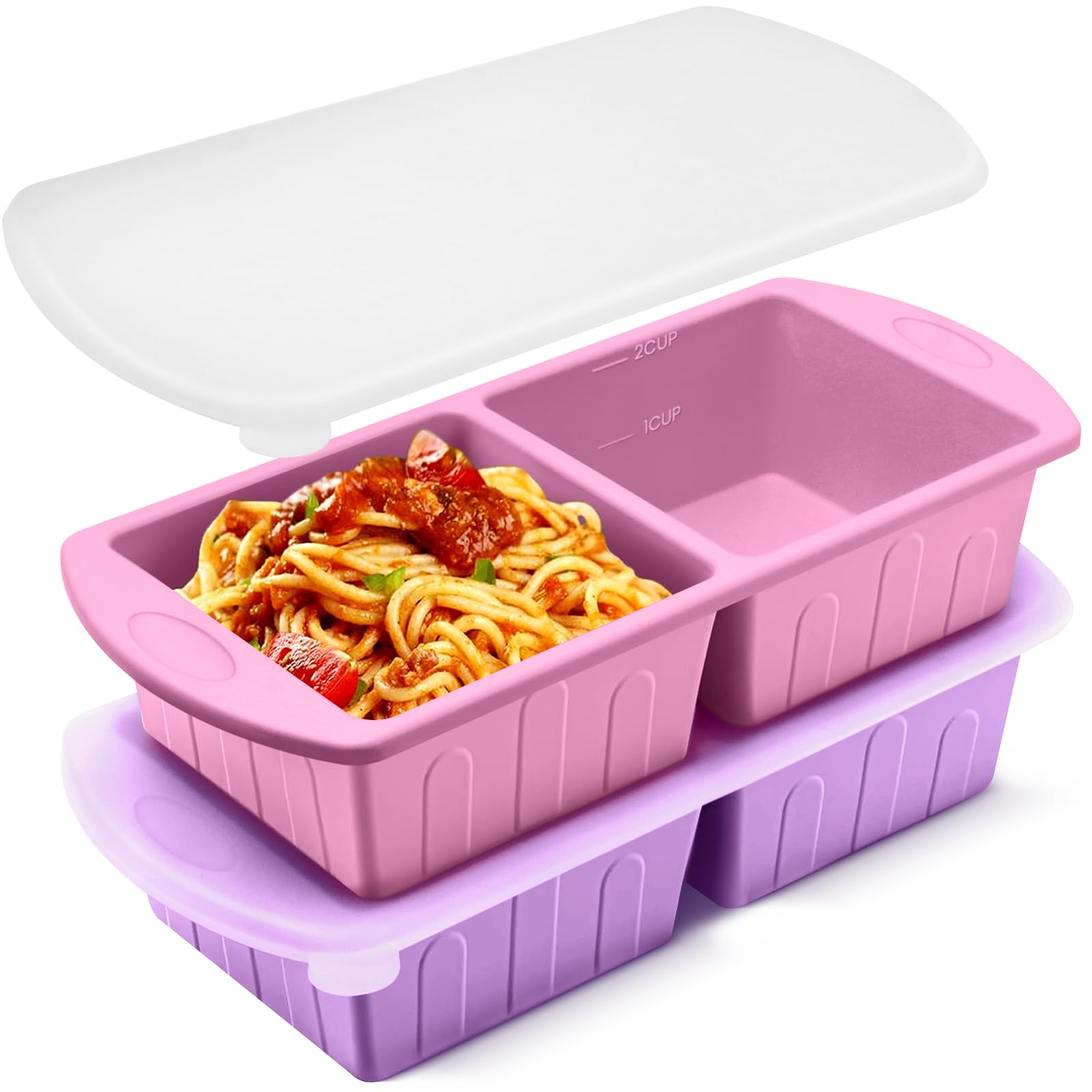 Photo 1 of 2 Pack Silicone Freezer Trays With Lid For Easy Storage Silicone Soup Freezer Molds 2 Cup ?Perfect For ice cube tray Freezing Broth Sauces Store Leftovers , Leakproof, Easy Release Dishwasher Safe