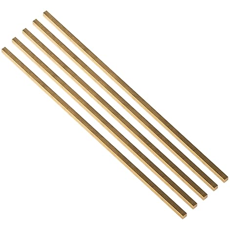 C360 Barra cuadrada de latón, 12 x 0.24 x 0.24 pulgadas, barra de latón, 5 piezas
