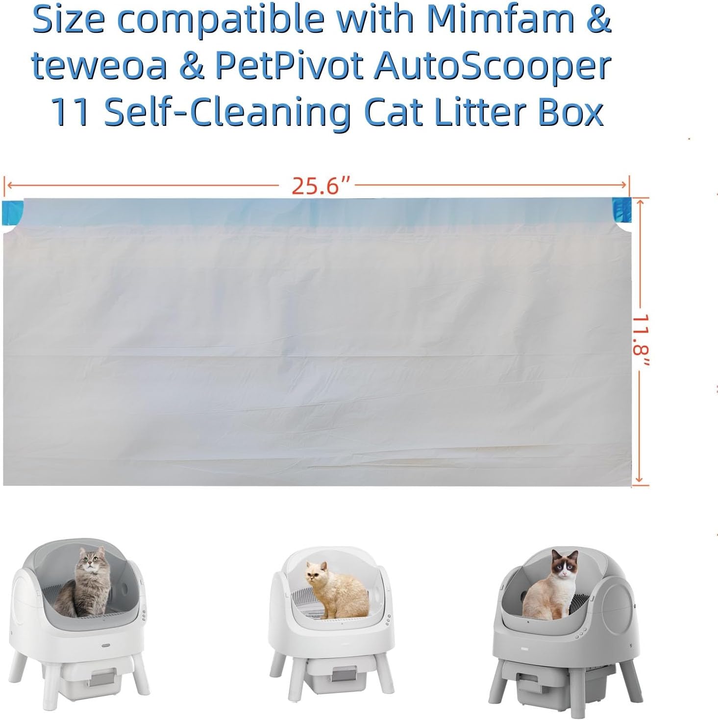 Cat Litter Box Liners for Automatic Self-Cleaning Litter Boxes, Heavy-Duty Tear-Resistant Leak-Proof Bags with Drawstring Closure, 25.6in×11.8in, FOXORU (20×8)