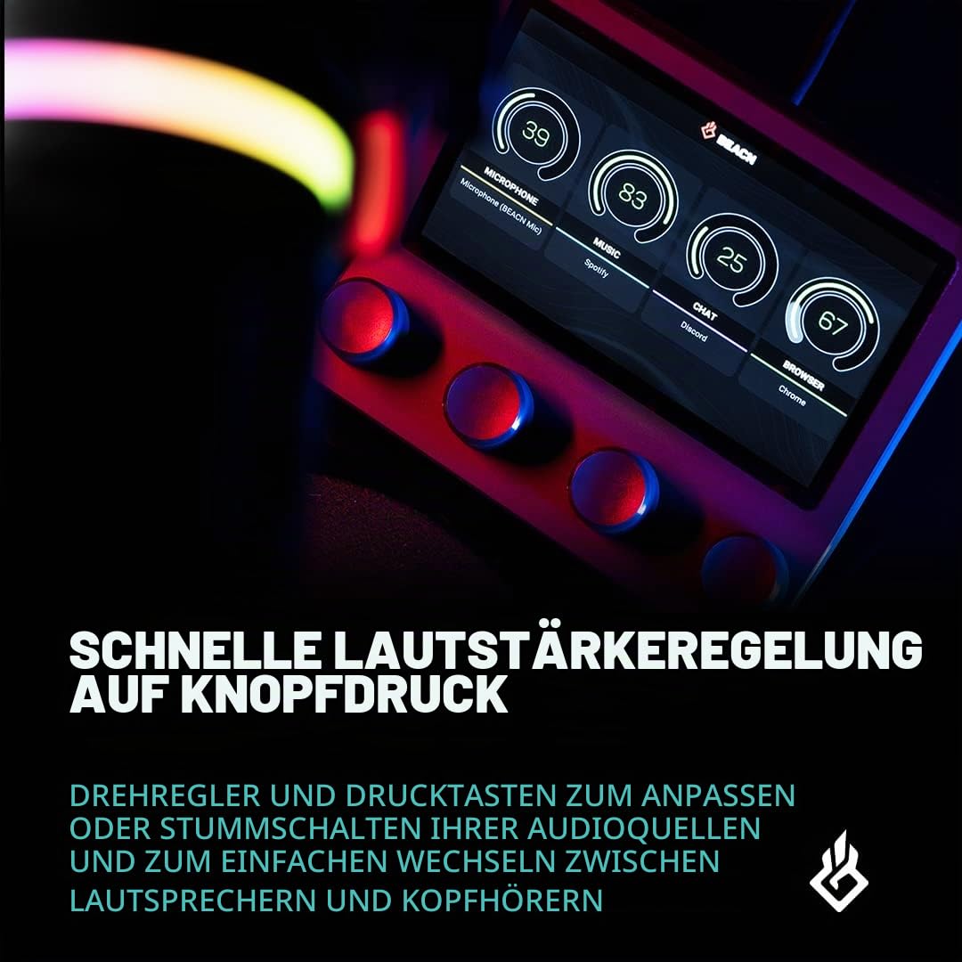 BEACN Mix USB C Audio Controller | Windows Audio Mixer for PC Gaming or Work | 4-Channel Audio Control with 5" Full-Color Display & Precision Knobs | Drag-and-Drop Customization (Dark)
