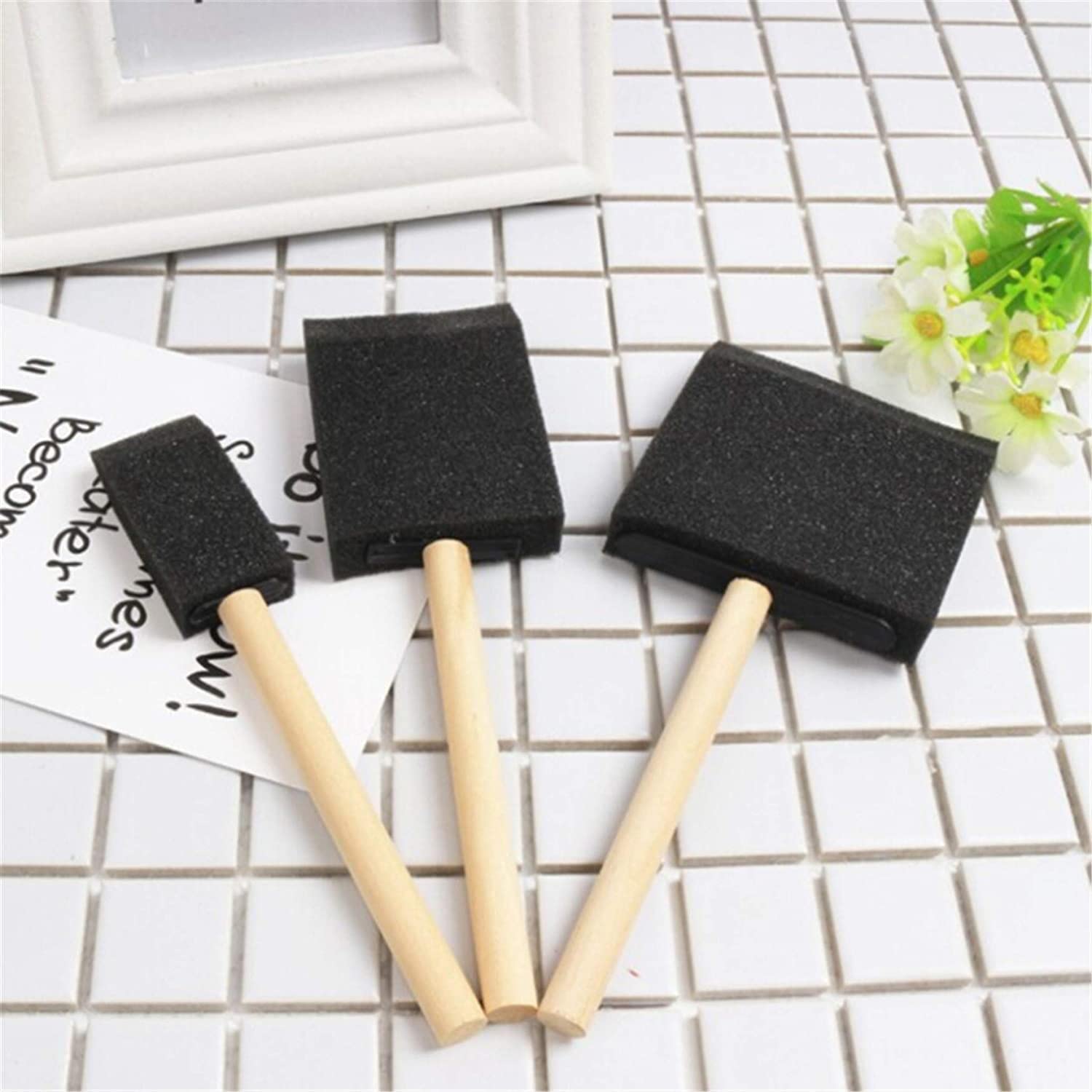 10 Pièces Pinceaux en Mousse, Pinceau Mousses de Peinture avec Manche en Bois, Pinceaux Éponges pour l'Acrylique, Art, Vernis, Artisanat