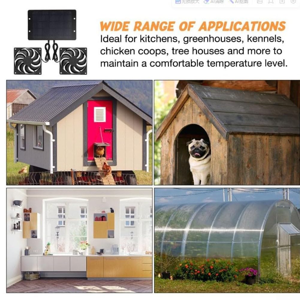 Solar Ventilator, 10W wasserdichter Solar Dual Auspuffventilator, Solarpanel Fan Kit für kleine Hühnerställe, Gewächshäuser, Schuppen, Haustierhäuser, Fensterauspuff