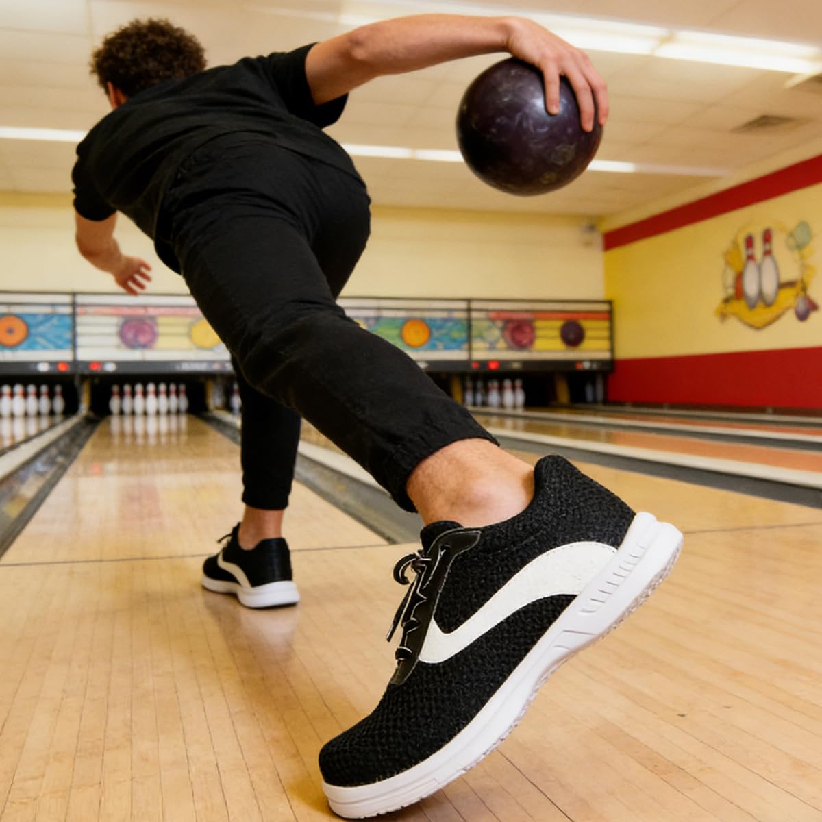Herren Seamless Mesh Bowlingschuhe Atmungsaktiv Athletic Bowlingschuh rutschfest Leichte Schnürung für Rechts