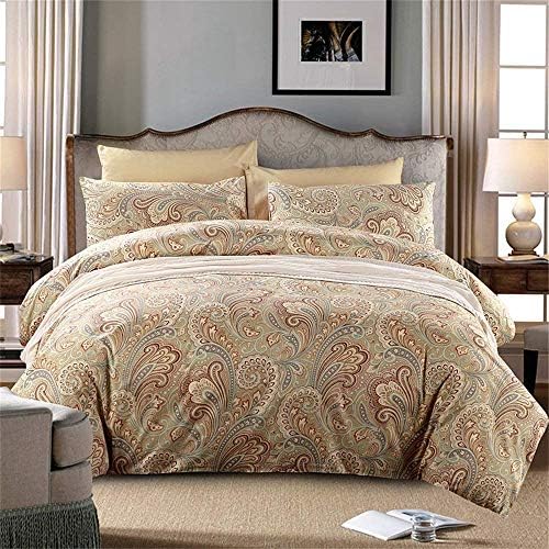 Brandream Boho Paisley Print Luxury Duvet Quilt Cover and Pillowcases 3pc Bedding Set Bohemian Damask Medallion 800TC Egyptian Cotton Sateen Gold Chic Regal Lightweight Reversible