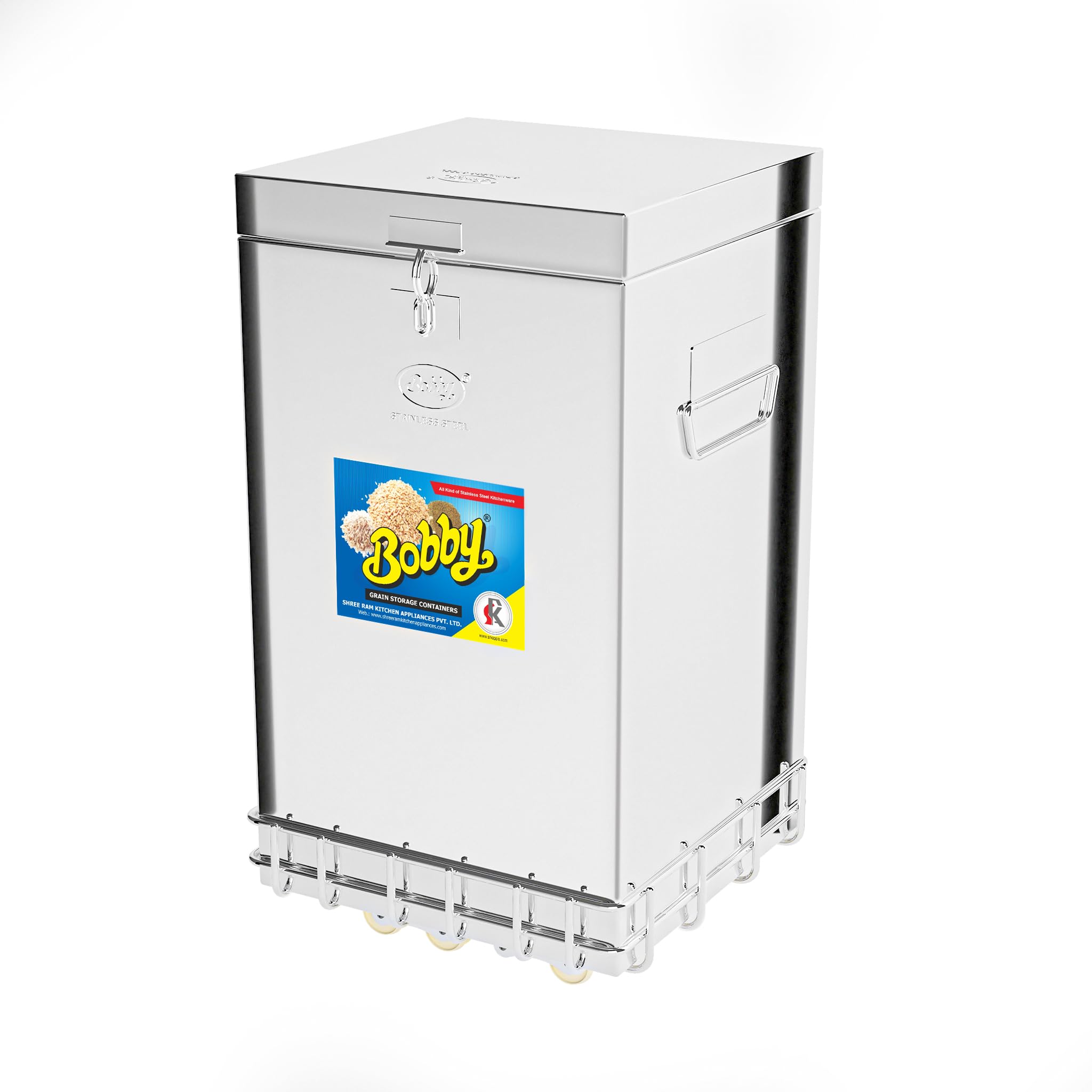 BOBBY® 35 Kg Stainless Steel Grain Storage Big Containers With S.S. Trolley (35 KG CONTAINER WITH TROLLEY) (B07RRWVLLN) Amazon Price History, Amazon Price Tracker