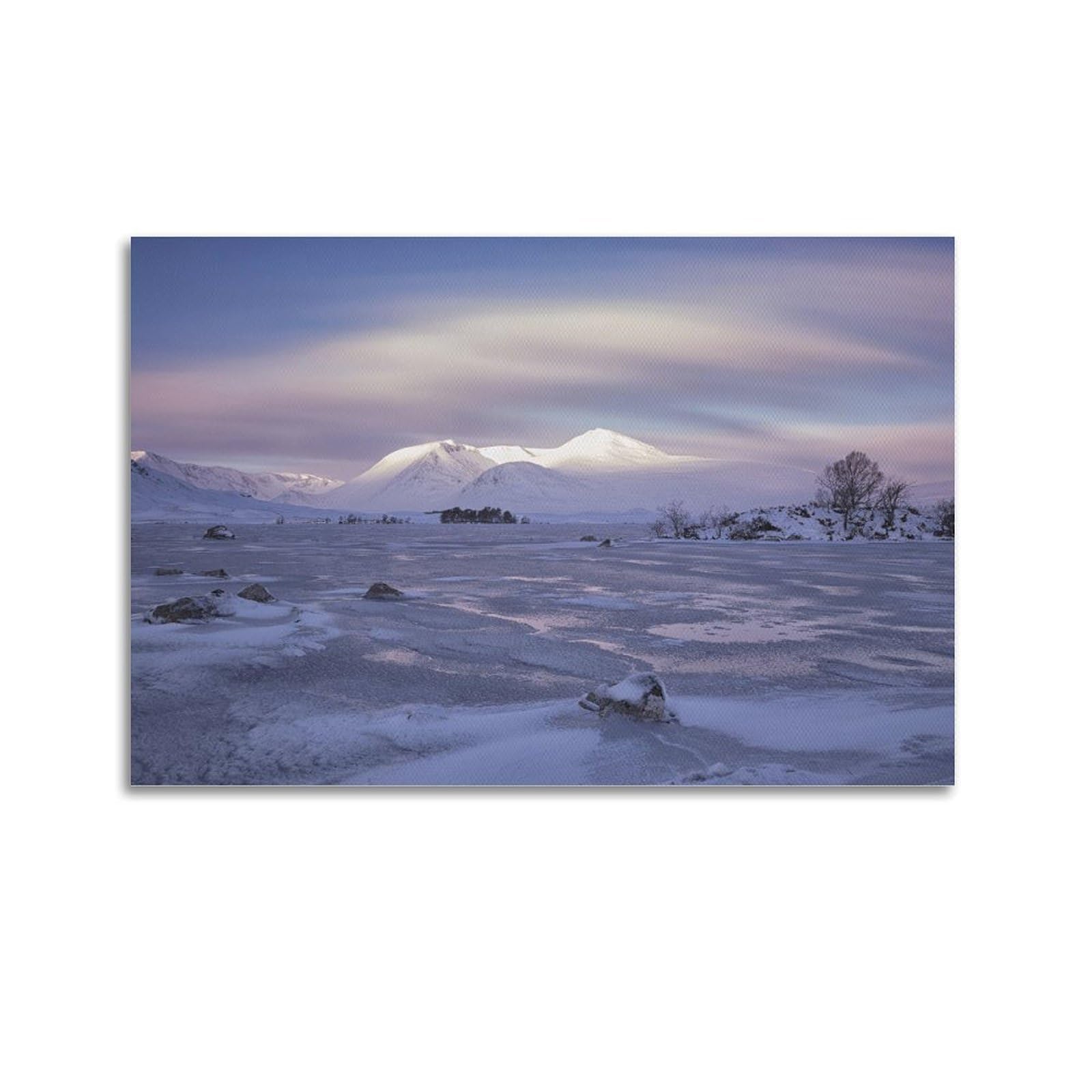 CXHJCA Mural Nature Poster Lochan Achlaise Frozen Lake-Winter Poster Decorative Painting Canvas Wall Posters And Art Picture Print Modern Family Bedroom Decor Posters 24x36inch(60x90cm)