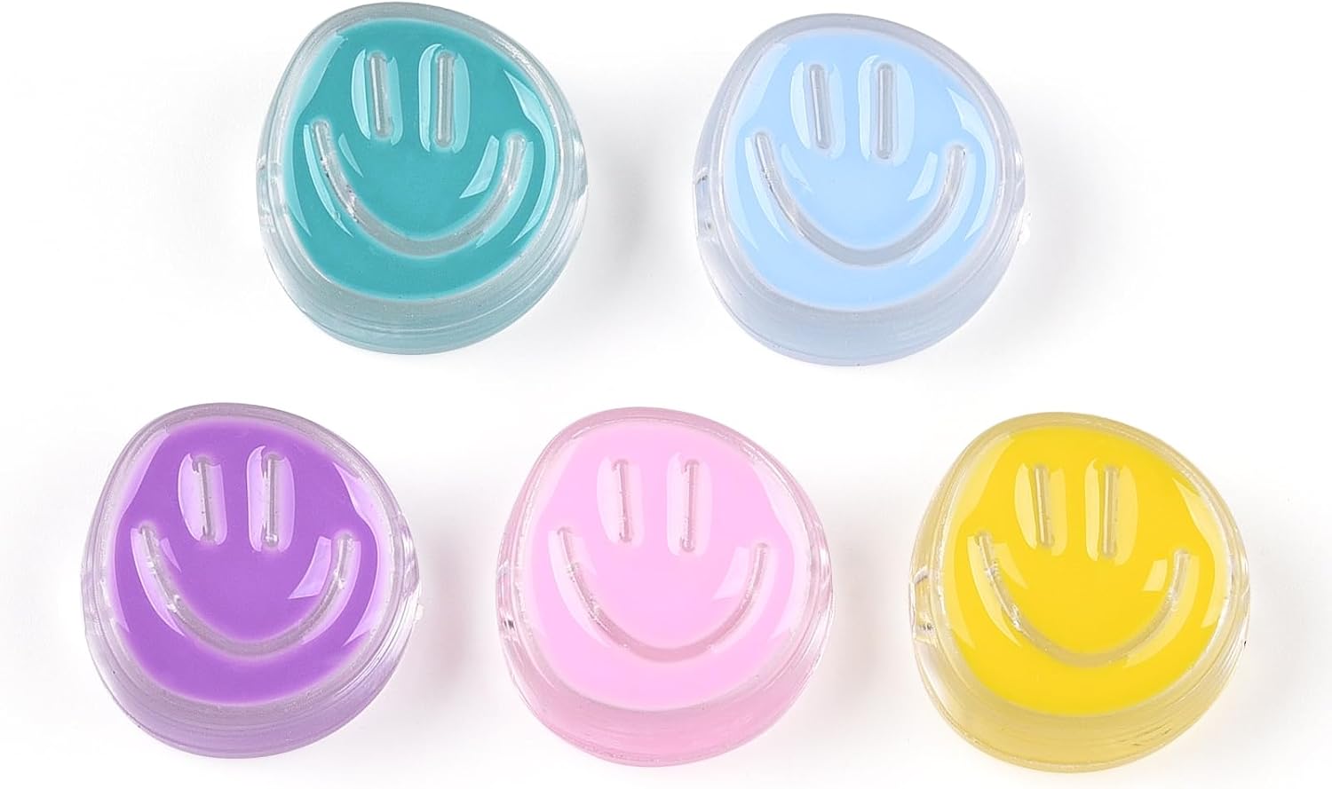 LiQunSweet 20 pcs Mixed Color Happy Face Theme Enamel Acrylic Beads Lovely Flat Round Smiling Face Loose Spacer Beads for Bracelet Earring Necklace DIY Crafts Jewelry Making