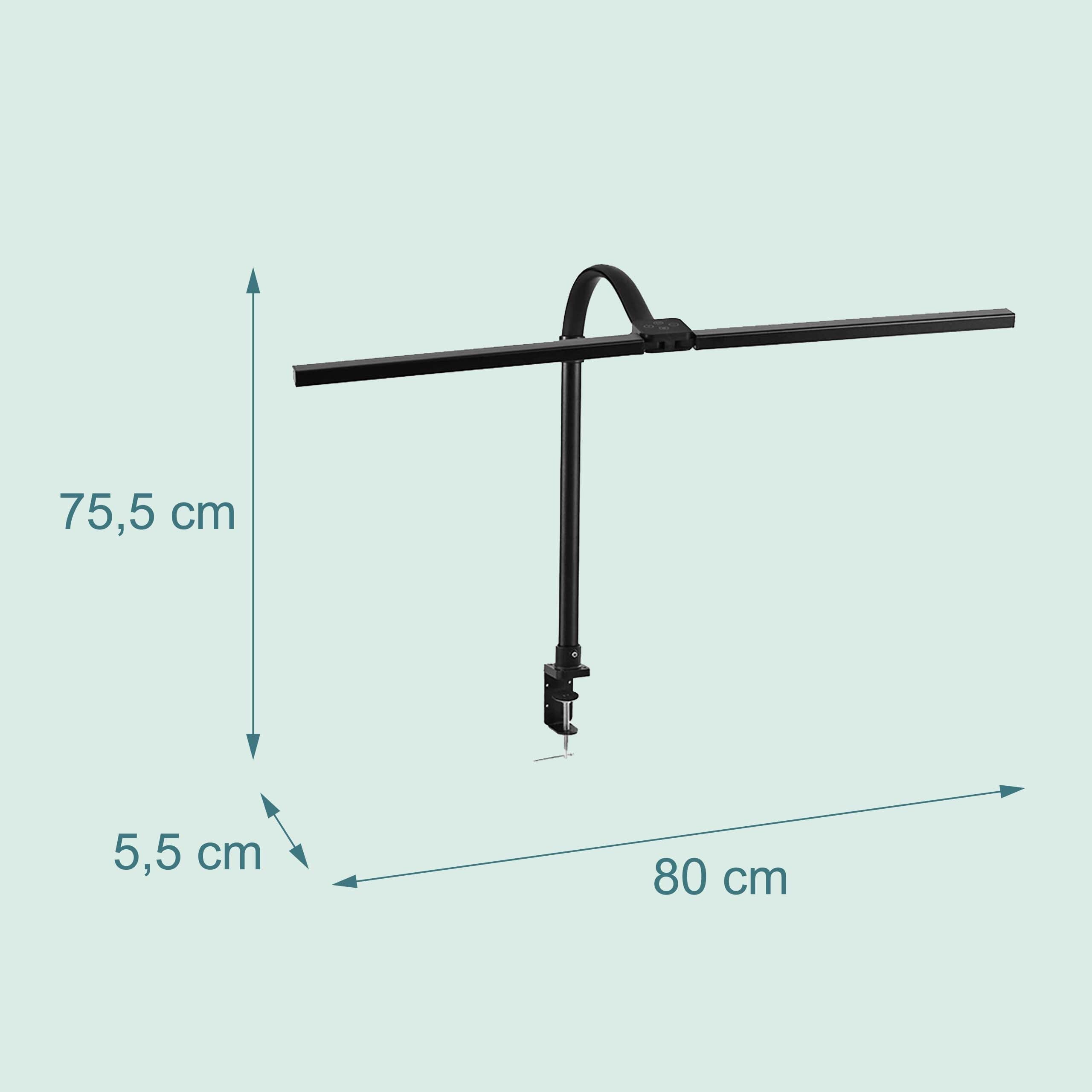 Relaxdays Lampada da scrivania, Telecomando e Touch, LED a Doppia Testa, Larghezza 80 cm, Morsetto con Collo D'Oca, Nera