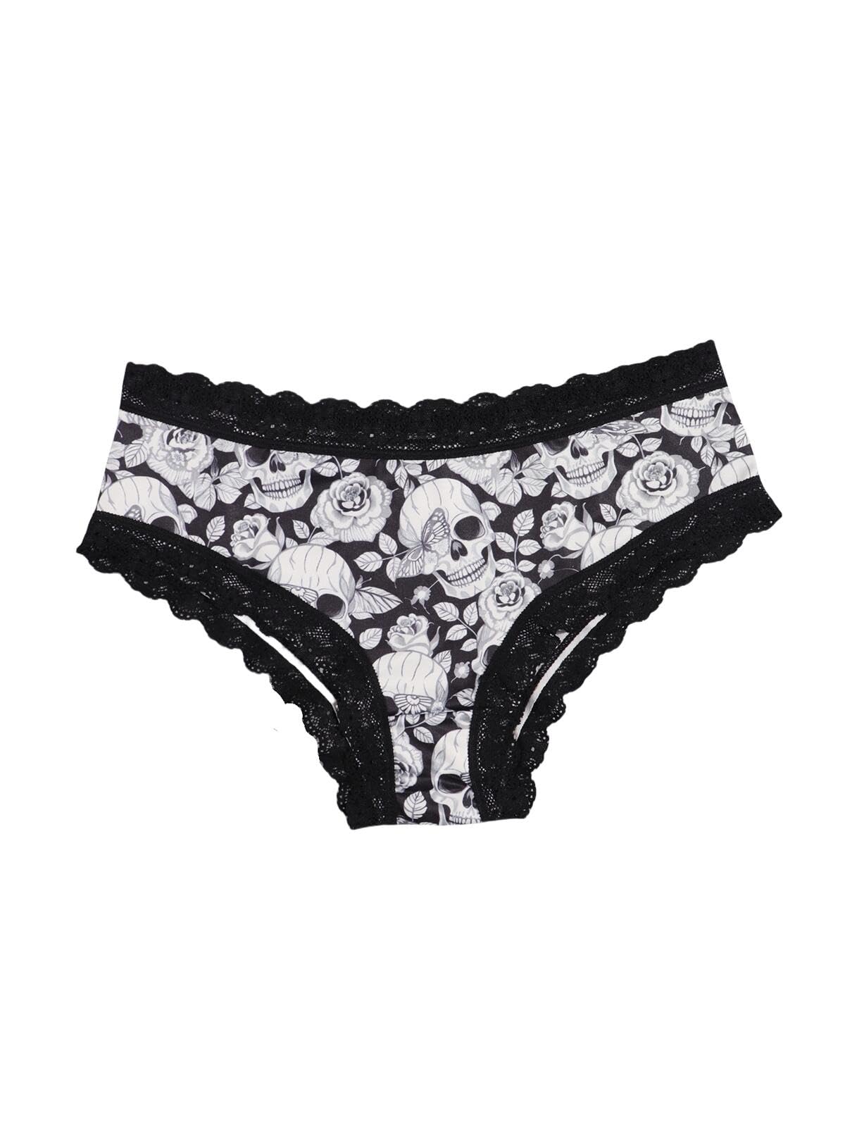 Morvia 10 bragas góticas de encaje de contraste para Halloween, estampado de calavera y rosa, estilo hipster
