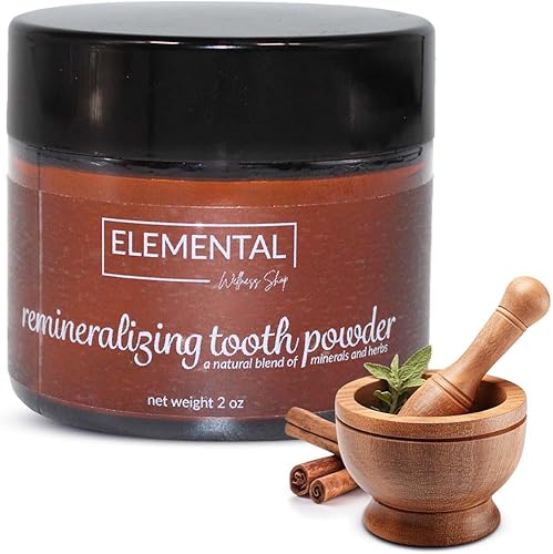 Elemental Wellness, polvo de dientes remineralizante para dientes y encías saludables, polvo de dientes totalmente natural, sabor a clavo de olor,