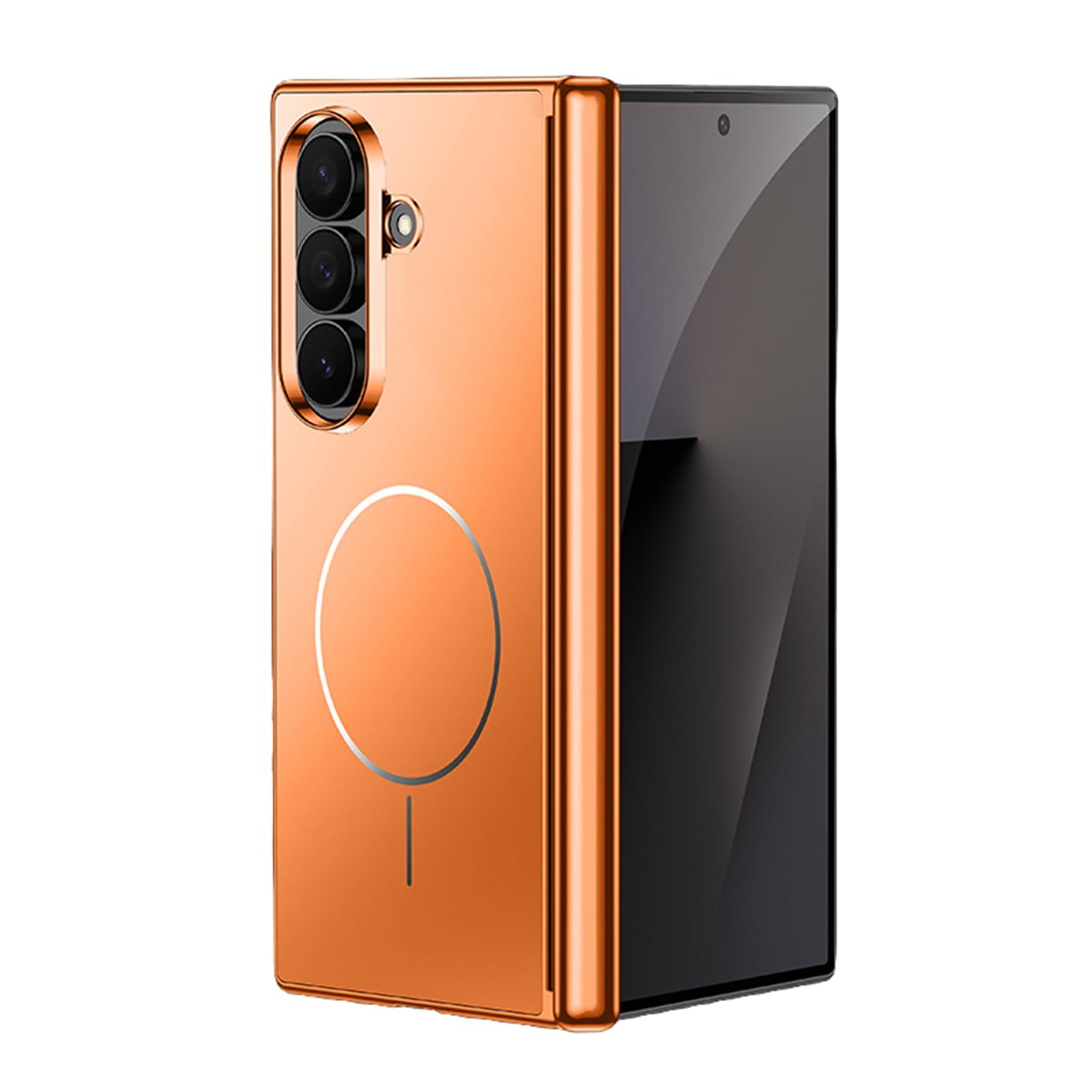 FDUJINH Magnetic Case for Samsung Galaxy Z Fold 7, Hinge Shockproof Slim Back Cover Anti-Fall Protection Electroplated Shell,Orange,Fold 7