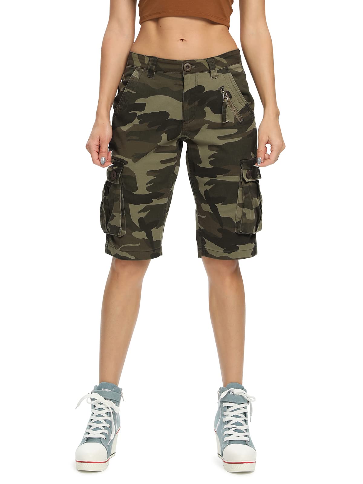 Aeslech Short Femme Militaires Camouflés pour Femmes 6 Poches Vêtements D'été Décontractés pour Le Travail Extérieur