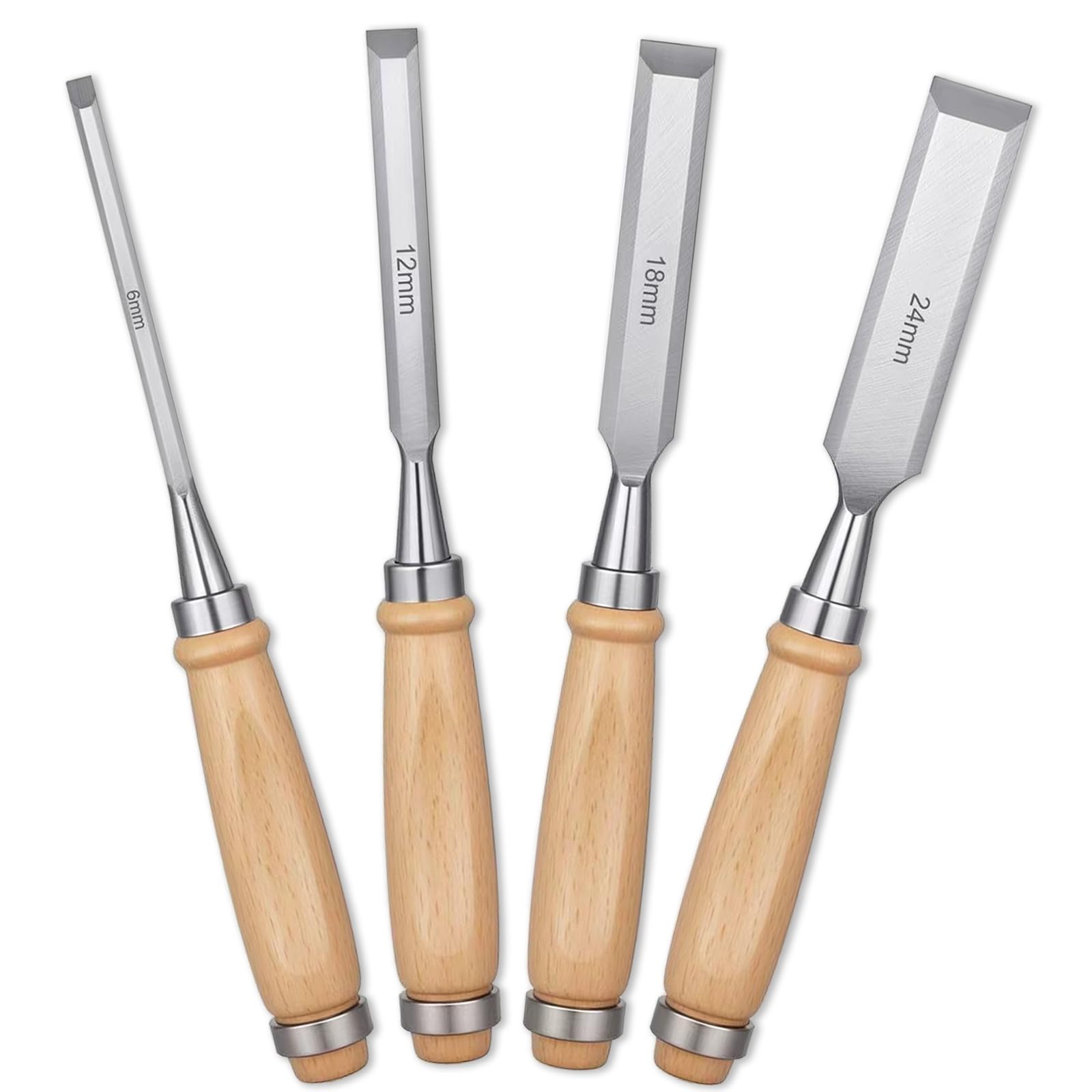 Wood Chisel Sets, 4 Pcs Chisel Set 6/12/18/24mm Woodworking Carving Hand Tools with Bevel Edge Chisels for Woodworking Crafts Sculpting