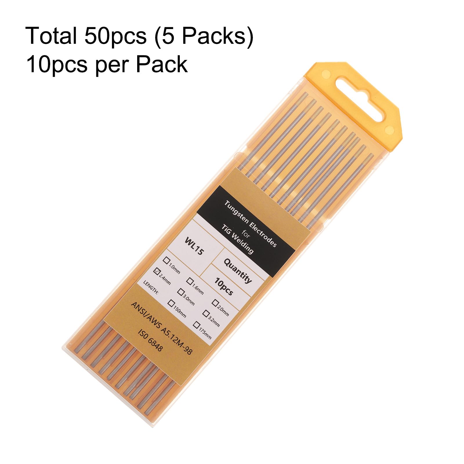 QUARKZMAN 50 Piezas De Electrodos De Tungsteno Para Soldadura TIG 3/32" X 7" 1.3-1.7% Lantano Para Soldadura De Acero Inoxidable Aleación De Aluminio Magnesio Oro WL15