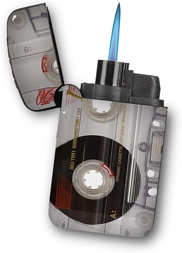 Cinta de casete Old School – Sunshine Cases negro mate agarre de goma sin llama Turbo encendedor de bolsillo