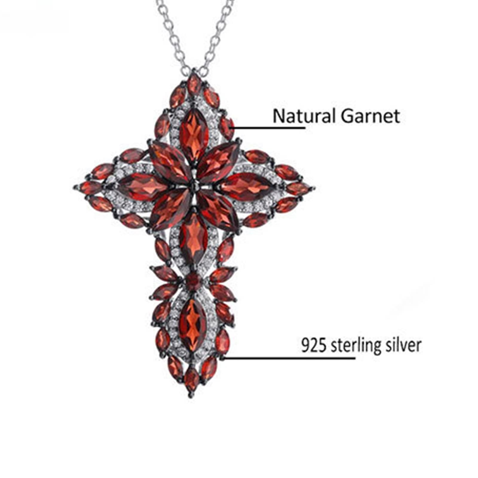 KnSam 925 Sterling Silber Halskette Echtes, Klassiker Glänzend Kreuz Anhänger mit Garnet - Rot & Marquise, Sterlingsilber Kette Damen Anhänger Zirkonia für Frauen, 45cm