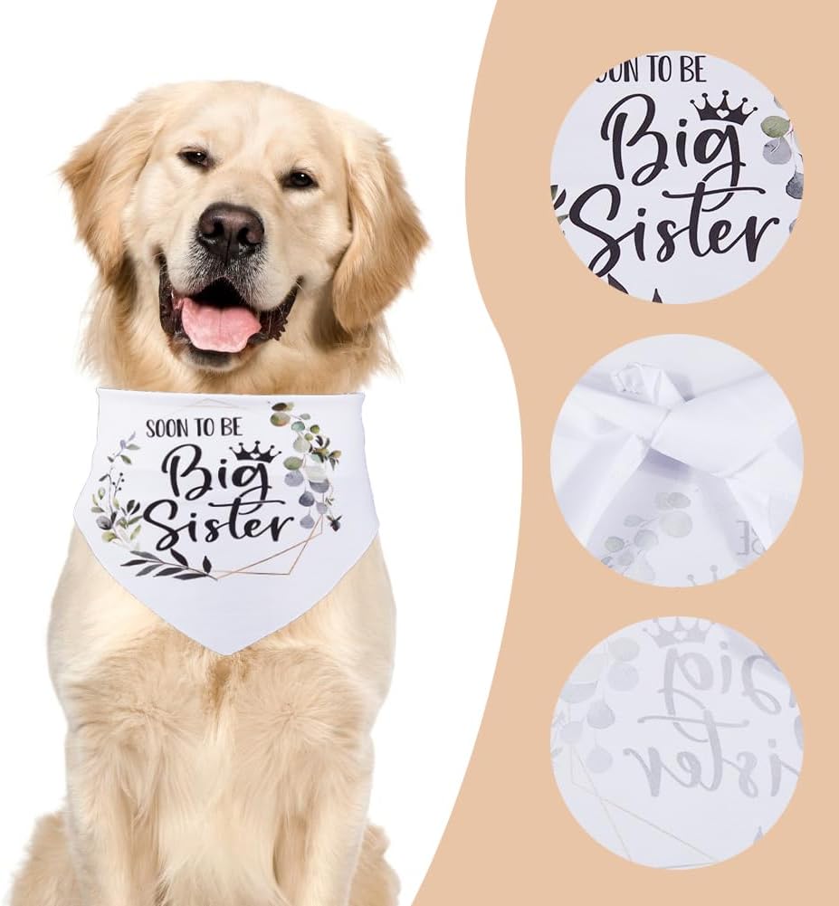 CRASPIRE Big Sister Future Dog Bandana Wedding Bandana Pet Bandana Triangle Shape White Leaves Accessories for Engagement and Wedding Collars Accessories 6