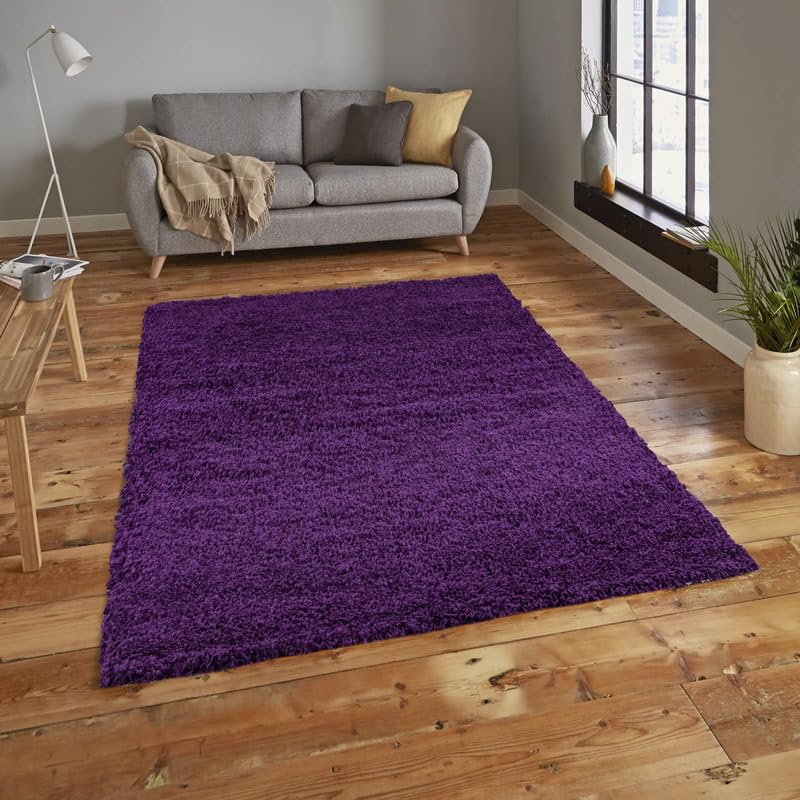 Everest 5cm shaggy Rugs for living room thick pile modern rugs for bedroom, kitchen, hallway, runner, kids' room, small to Large fluffy carpet, Aubergine150x210cm — image 1