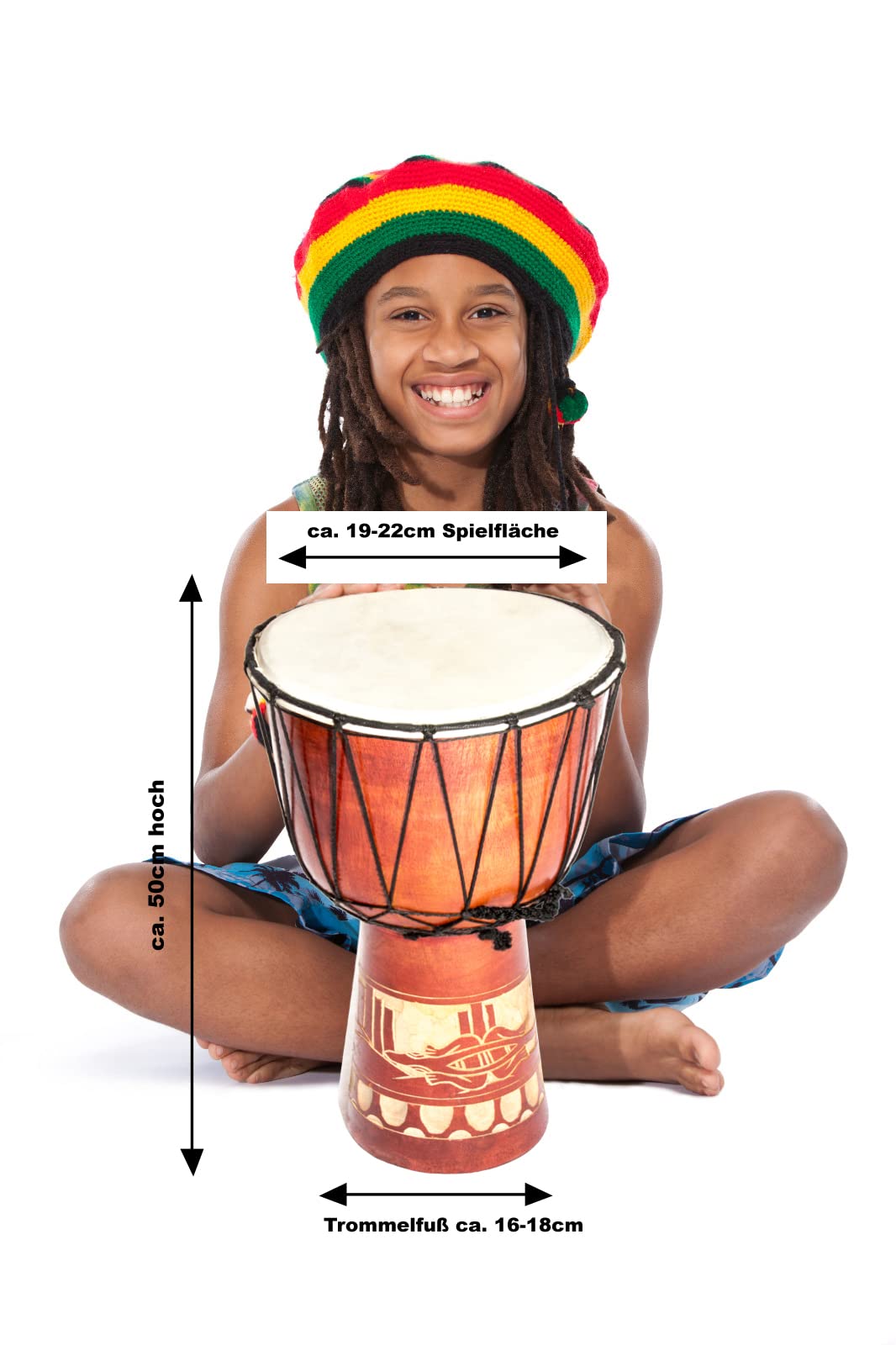 Große 50cm Djembe Holz Trommel Bongo Ziegenfell Gecko Holz Super Klang