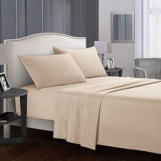 Bed Sheets Set Luxury Hotel Quality King 4-Piece Bed Sheets Set Hypoallergenic Super Soft Brushed Bedding Sheets-Wrinkle/Fade/Stain Resistant for Hotel 1104 (Beige KING)