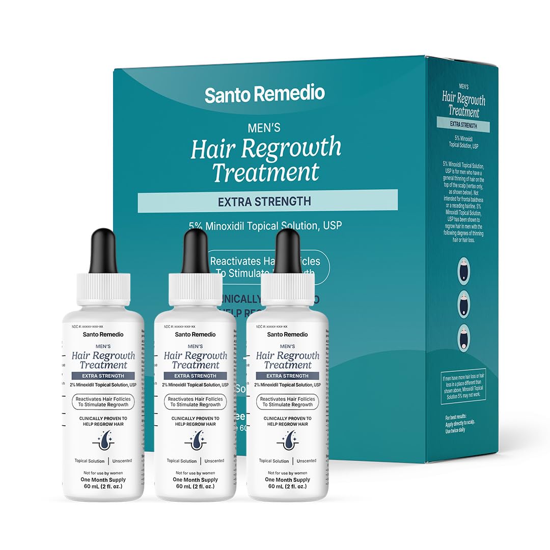 Santo Remedio Mens Hair Regrowth Treatment Helps Stimulate Hair Growth and Reduce Hair Loss Contains 5 Minoxidil Clinically