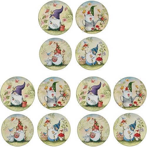Miniatura 7 de Certified International Garden Gnomes - Platos de ensaladapostre de 9 pulgadas, multicolor, mediano, juego de 4