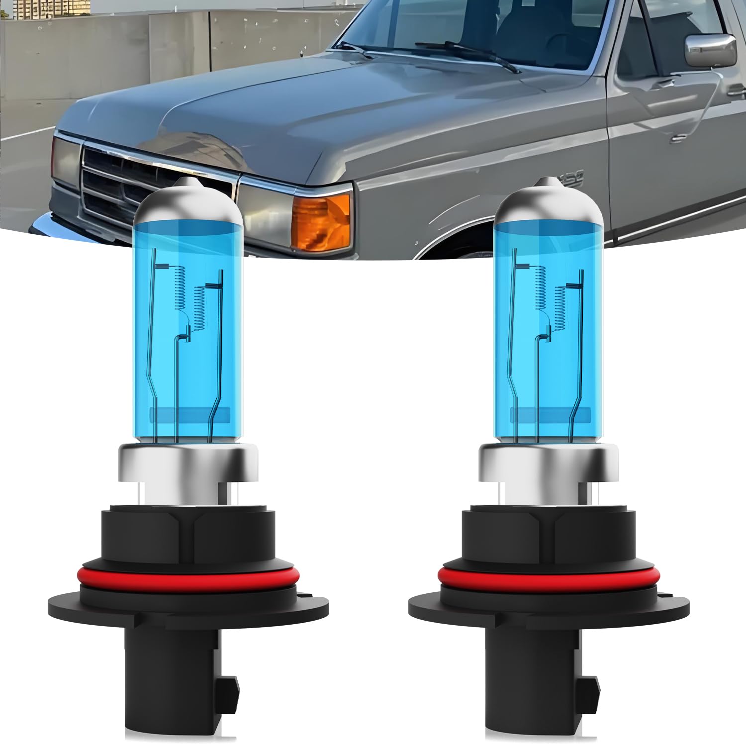 Halogen Headlights Fit For Ford F250 F350 1987-1991 Headlight Bulbs,9004/HB1 High/Low Beams Bright Front Light Combo Kit,Plug &amp; Play,Pack of 2 (Ford F250 F350 1987-1991)